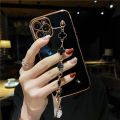 COROGI for OPPO A37 Back Cover with Bracelet Wristband Luxury Clover Chain 6D Plating Frame Shiny Girls Cases Soft Silicone Square Protective Mobile Phone Case. 