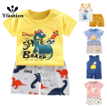 Yfashion 2pcs Children Summer Shorts Suit Cute Cartoon Printing Tank Tops Short Sleeves Shirt Summer Wear For Boys Girls. 