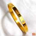 Gold Plated Guaranteed Plain Bangle White Stone For Women - FREE BOX INCLUDED. 