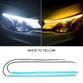 2x Ultrafine DRL 30 45 60cm Daytime Running Light Flexible Soft Tube Guide Red White Turn Signal Yellow Waterproof Car LED Strip-White to Yellow-60cm(23.62inch). 