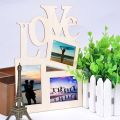 Wooden Hollow Love Photo Frame for 3 Pictures DIY Home Decor with String - Burlywood. 