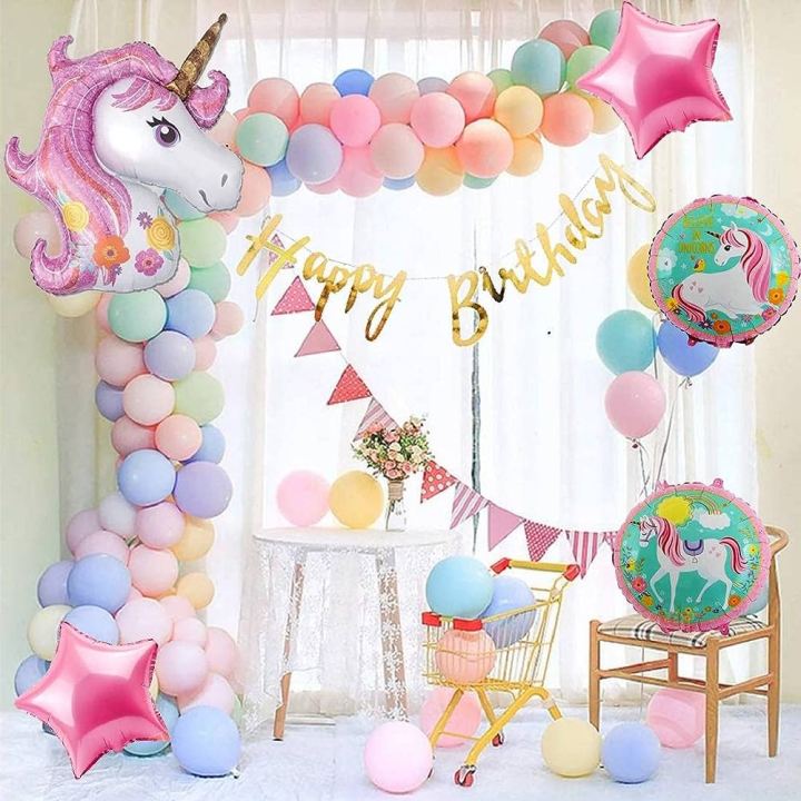 Birthday Decoration 5" Inch Pastel Balloon set With Banner Pastal Unicorn