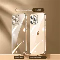 Square Edge Plating Transparent Case For iPhone 16 15 14 Plus 13 Mini 12 11 Pro Max X XR XS Lens Protective Soft Silicone Cover. 