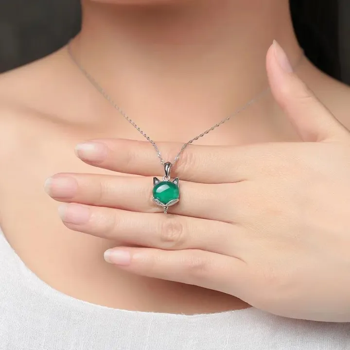Natural%20Green%20Jade%20Fox%20Pendant%20Necklace%20925%20Silver%20Jadeite%20Chalcedony%20Amulet%20Fashion%20Charm%20Jewelry%20Gifts%20for%20Women%20Her%20-%20Image%204
