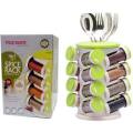 16 Pcs Spice Rack - Green 4 Layers Revolving Spice Rack Set Plastic Revolving Spice Jar Rack Useful Kitchen Condiment Containers Kitchen Tools Floraware Revolving 16 Jars Spice Rack, Kitchen Masala Box,. 