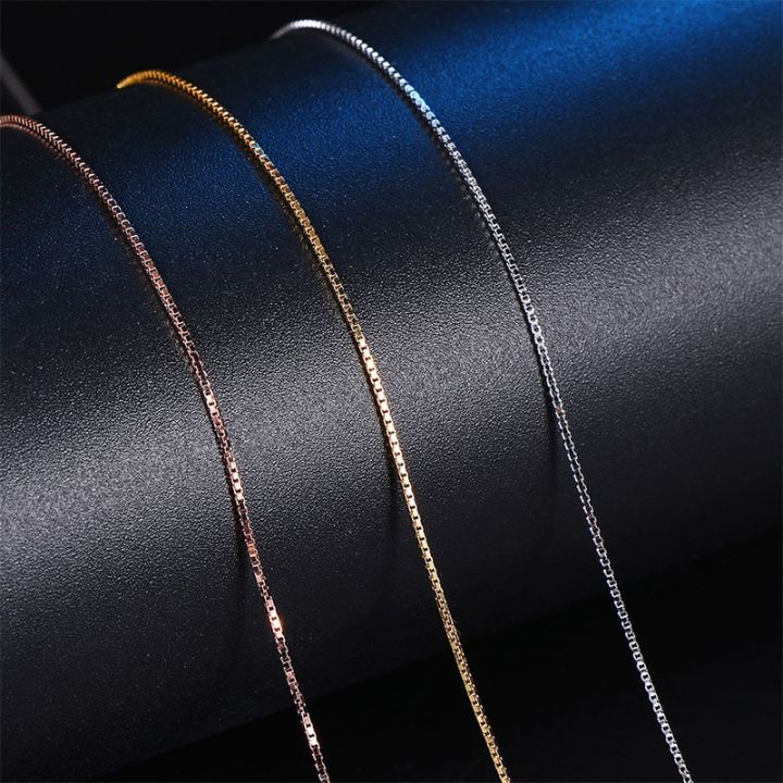 Real 925 Sterling Silver Box Chain Necklaces for Women Teen Girl Rose Gold Plated S925 Jewelry 0.8mm Wholesale Bulk Dropshipping