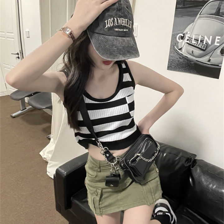 bellylady%20Summer%20Tank%20Tops%20For%20Women%20Cotton%20Trendy%20Striped%20Sleeveless%20Crop%20Tops%20Retro%20Contrast%20Color%20Ice%20Silk%20Pullover%20Vest%20-%20Image%206