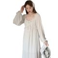 SYQ New Spring And Summer Fairy Lace Princess Nightdress French Retro Palace Long Pajamas Home Clothes With Chest Pad. 