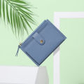 Women PU Leather Short Pocket Buckle Zipper Wallet / Korean Mini Plain Color Flap Trend Purse / Multi-card High Capacity Card Holder. 