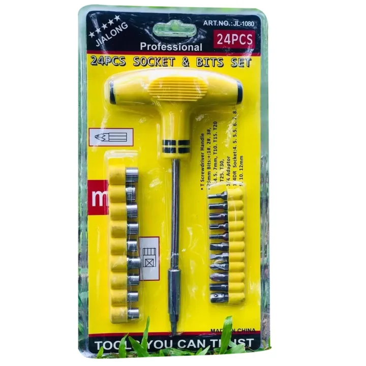 24pcs T Shape Screwdriver Set Batch Head Ratchet Pawl Socket / Socket & Bits