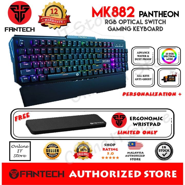 Fantech PANTHEON MK882 Customizeable Full Size Programmable Macro RGB Light Speed Optical Blue Switch Professional Gaming RGB Mechanical Keyboard