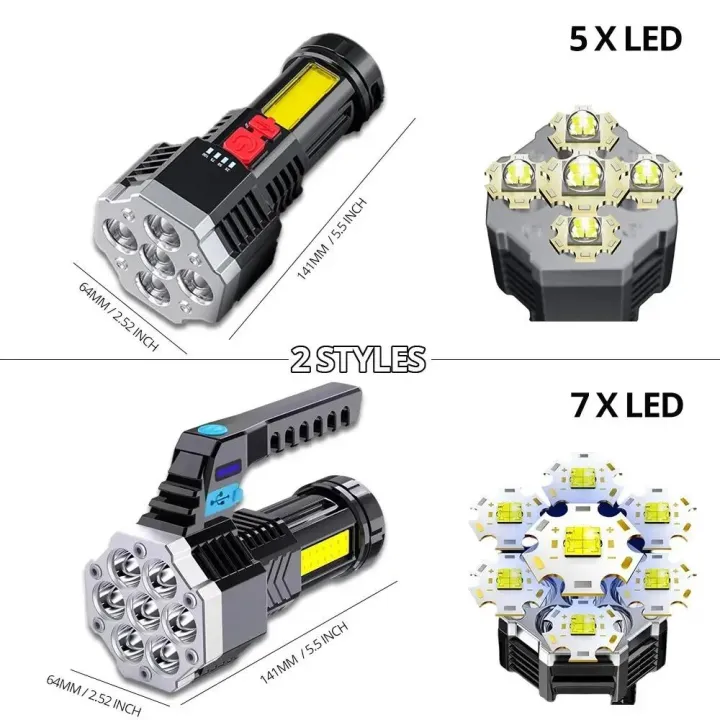 High%20Power%20Rechargeable%20Led%20Flashlights%207%20LED%20Camping%20Torch%20With%20Cob%20Side%20Light%20Lightweight%20Outdoor%20Lighting%20ABS%20Material%20-%20Image%203