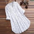 bellylady Women Cotton Long Sleeves Shirt Trendy V Neck Pleated Floral Printing Blouse Casual Large Size Cardigan Tops. 
