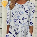 Printed Midi Dress Floral Print O Neck A-line Midi Dress with Pockets for Women Soft Breathable Summer Daily Wear Style Elegant Round Neck Dress. 