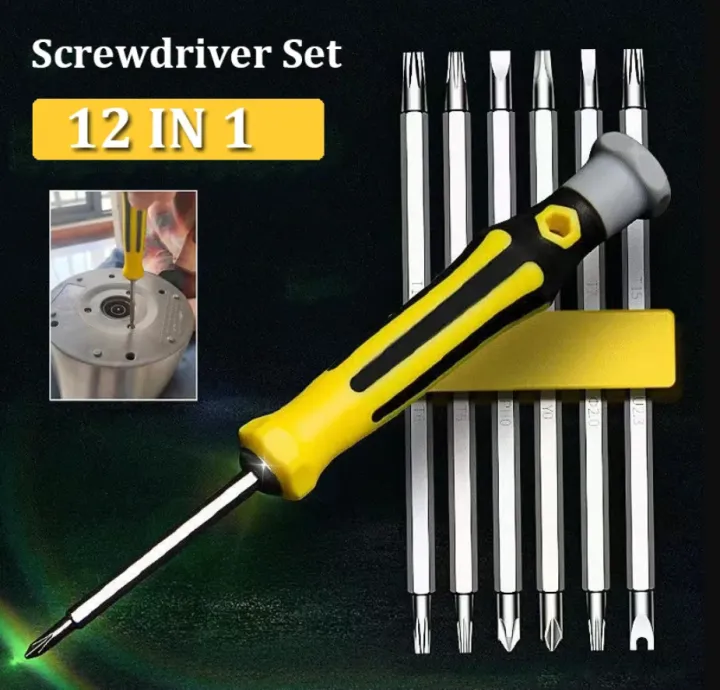 12 In 1 Magnetic Screwdriver Set Cross Flat Shaped Screwdriver Head Multifunctional Precision Handheld Maintenance Tool