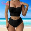 Muses Mall Women Tankini Swimsuit High Waist Bikini Set with Underwire Bra for Women Quick Dry Beachwear in Solid Colors 2pcs/set Women Summer Swimwear. 