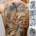 Full back large tattoo sticker waterproof temporary tattoos carp Lotus Dragon Buddha fake tatoo body art painting for men women. 