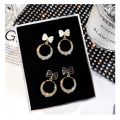 1Pair Korean Style Bow Zircon Round Simple Stud Earrings For Girls Women Jewellery Gift. 