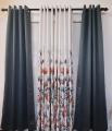 Door/ Window or Door Window Curtain- Eyelet Pattern (4 in 1 Curtain Design-2 Grey color Satin curtains and 2 printed Satin Curtain- with eyelet rings). 