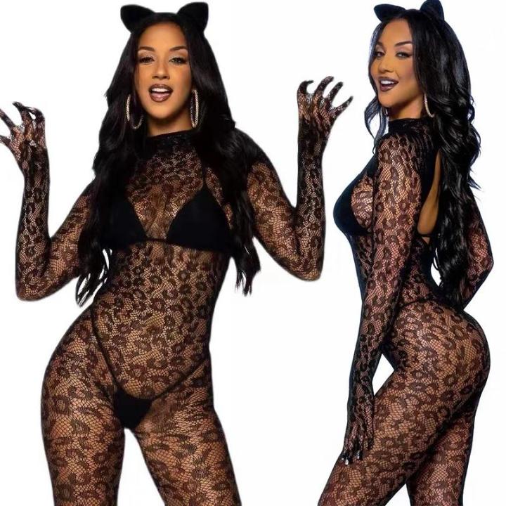 Leopard Bodysuit Women Lingerie Babydoll Underwear Chemischeerfules Exotic Apparelt Costumes Body Stocking Fishnet Bodysuit