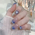 24pcs Gradient Blue Ballerina Nails Heart Design Coffin Square Shaped False Nails Art Tools Full Cover Press On Nail Tips. 