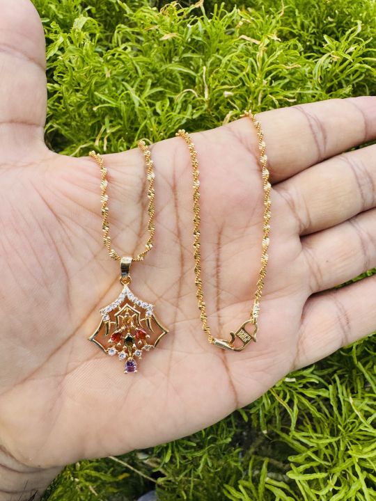 Gold%20plated%202%20mm%2018/24%20Inch's%20KERALI%20chain%20with%20Spider%20design%20multi%20stone%20Pendant%20for%20women%20and%20Girl%20-%20Image%206