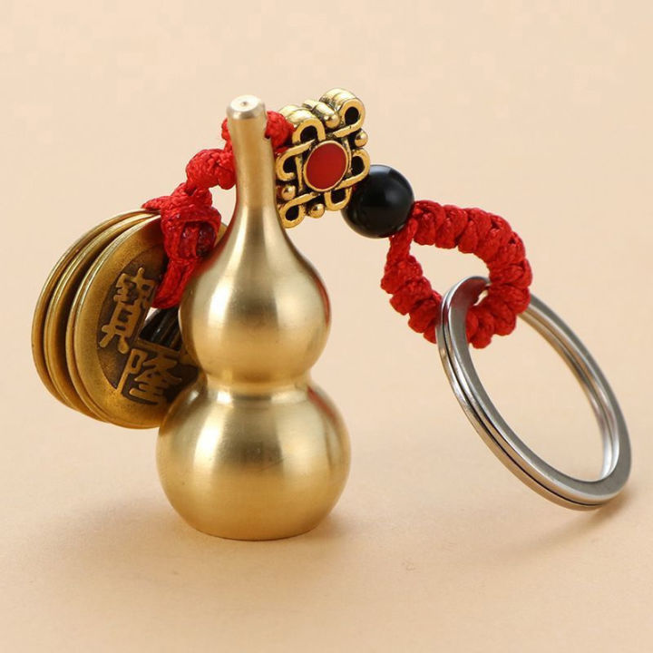Large Copper Gourd Key Chain With Chinese Feng Shui Coins For Good Luck ...