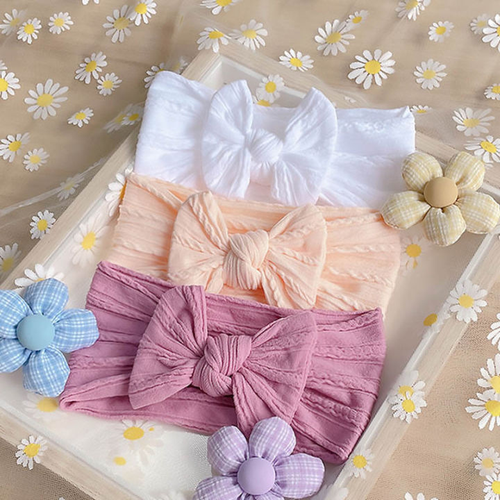 3Pcs/Set Cute Bowknot Baby Headband Soft Nylon Elastic Newborn Infant Hairband Solid Color Girls Hair Band Baby Hair Accessories