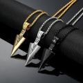 Men's Black Long Necklace with Arrow Pendant Hip Hop and Punk Rock Chain Jewelry. 