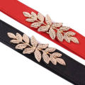 Waist Belt Elastic Slim Decorative Stretchy Quick Release Tight Waist Black Golden Plated Leaf Buckle Women Dress Waistband Jeans Belt. 