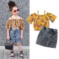 Arrivals Kids Baby Girls Floral Tops T-shirt Denim Mini Skirts Dress. 