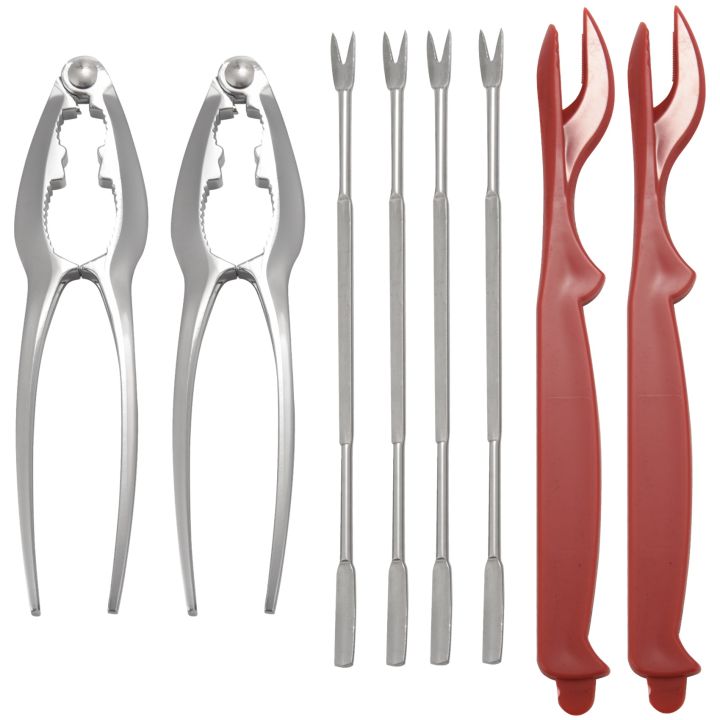 Seafood Tools Set 2 Crab Clip 2 Plastic Pick 4 Stainless Steel Forks 8Pcs