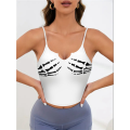 Women'S Sleeveless Camisole Top Halloween Skull Hand Print Short Camisole Top. 