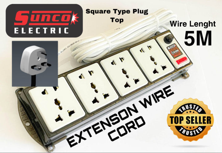 Sunco%20Extension%20Wire%20Cord/Multi%20Plug,Trailing%20Socket,Wire%20Code%205m%20Square%20plug%20-%20Image%203