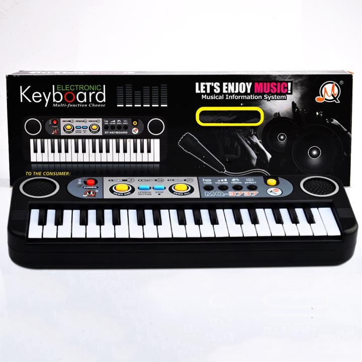 37 Key Small Electronic Keyboard Piano Musical Toy Mic Records for Children 3737 - Black