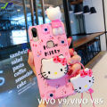 【BestGO】Cute Hello Kitty Phone Case For VIVO Y85 / VIVO V9 Pink Theme Kitty Cat Doll Silicone Phone Back Cover with Folding Stand and Lanyard. 