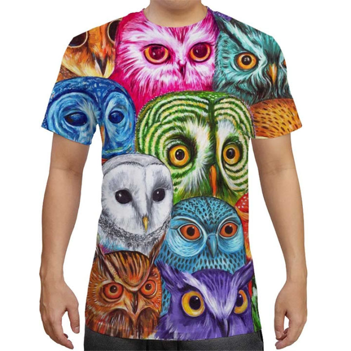Cute Colourful Owl Men's 3D Printed T Shirts Summer Trends Streetwear Personality Casual Short Sleeve Tees Kid Tops Women Clothe