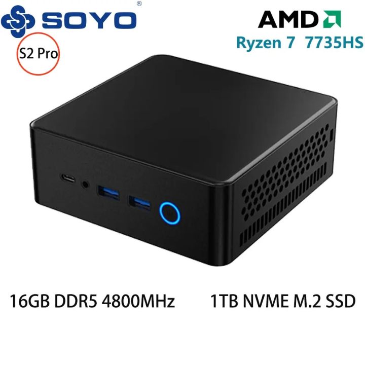SOYO S2 Pro Mini PC 16GB DDR5 RAM, 1TB NVME SSD, AMD Ryzen7 7735HS , Windows 11Pro - Compact Ideal for Home, Business Gaming