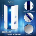Electronic insect repellent-2*Ultrasonic Electromagnetic Pest Repellent Control 2*Packing box-white&blue. 