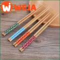 【WEJA】1 Pair of Chinese Home Kitchen Cooking Bamboo Chopsticks Natural Durable Reusable with Floral Cute Wood Chopsticks Value Gift. 