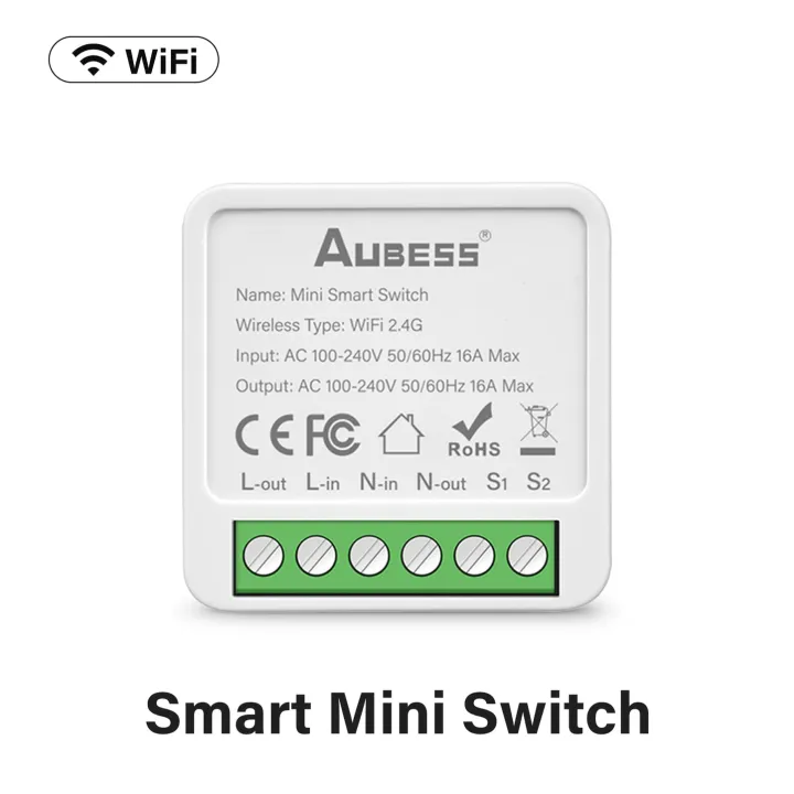 Aubess 16A Mini Smart WiFi Switch Support Smart Life/Tuya App Alexa DIY Breaker With 2-way Control Function and Automation