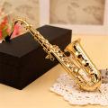 Mini Saxophone Model Musical Instrument Copper Brooch Miniature Desk Decor Display with box + bracket. 