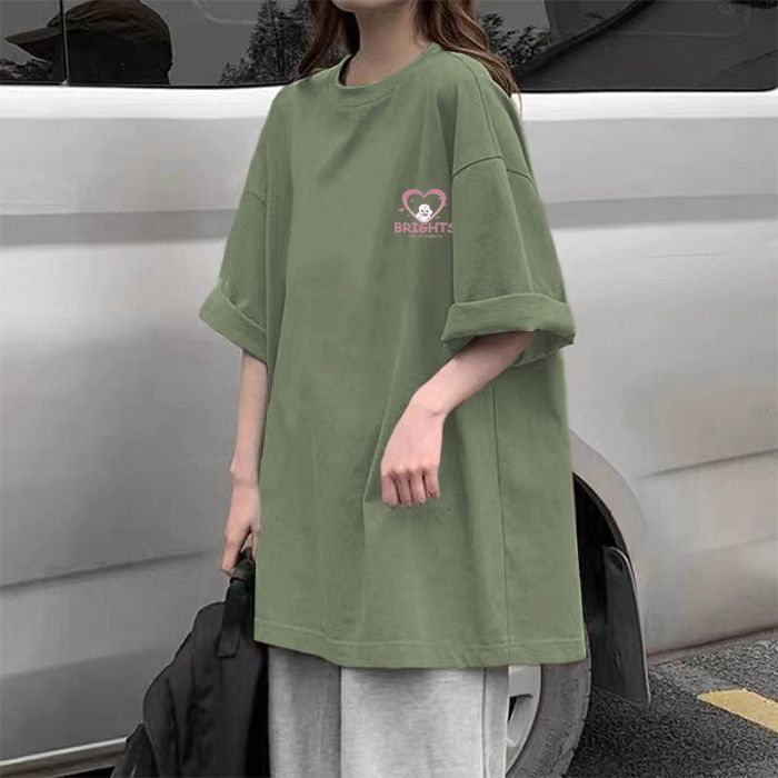 2023Summer%20New%20Green%20Short%20SleeveTT-shirt%20Women's%20Korean-Style%20Loose%20All-Match%20Mid-Length%20Oversized%20Half-Sleeve%20Topins-%20-%20Image%204
