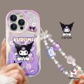 Cartoon Purple Cute Kuromi Phone Cover Compatible for IPhone 7Plus XR 13 15 11 14 12 Pro Max 8 6 7 6S Plus X XS MAX SE 2020 Fashion Lovely Gradient Laser Case With Bracelet.