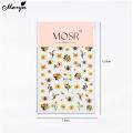 Monja 3D Nail Art Stickers Embossed Yellow Flowers Bee Nail Decals Relief Self-adhesive Nail Sliders Engrave DIY Nail Art Decoration. 