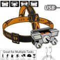 Original 5 LED Headlight Built-In 18650/800 MAh & 14500/400 MAh Battery Powerful Headlamp 4 Modes Rechargeable USB Portable Outdoor Camping Headlight Torch Light Camping Torch Light Lamp With USB Lantern Lampe For Camping Running Fishing Cycling. 