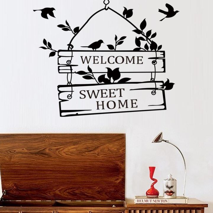 Welcome%20sweet%20home%20quotes%20wall%20stickers%20home%20decor%20living%20room%20door%20sign%20birds%20flower%20vine%20wall%20decals%20vinyl%20mural%20art%20-%20Image%203