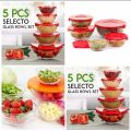 5 Piece Bowl Set Glass Container Gift Box Glass Box Storage Bowl set with Coloured Plastic Lid. 