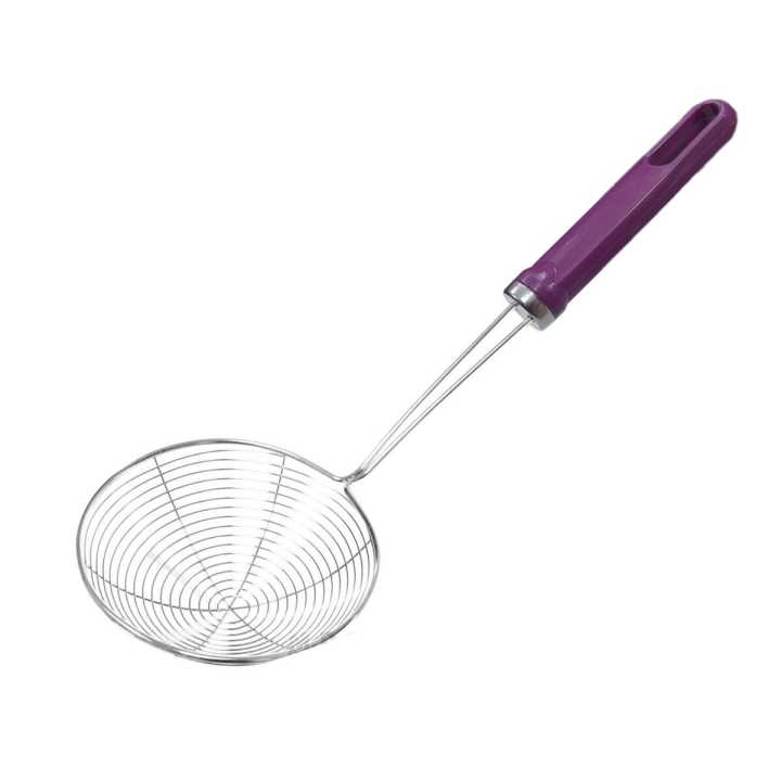 Oil Spoon Stainless Steel plastic handle Oil Filter Spoon Skimmer Slotted Pot Ladle Long Handle Food Oil Pot Strainer