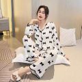 Black and White Simple Pajamas Women's Summer Milk Silk Thin 2024 New Long Sleeve Internet Celebrity Home Wear Two-Piece Suit. 